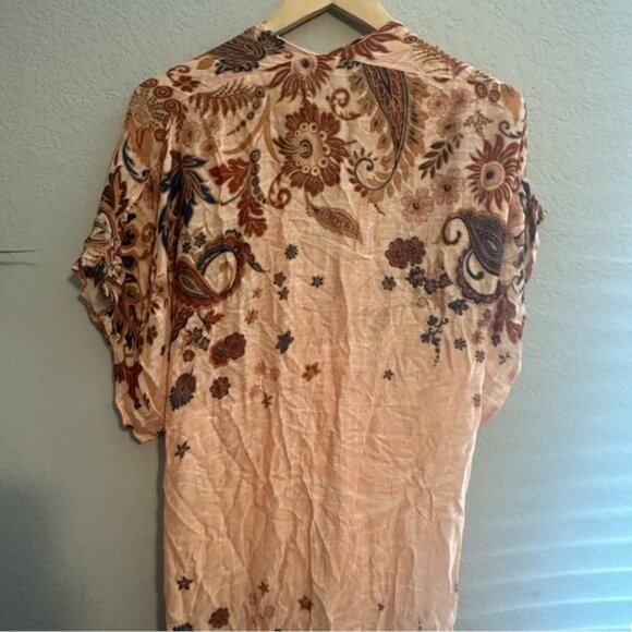 Wonderly Boho Viscose Swim Cover-Up One Size Peach Floral Paisley Kimono Chic - Picture 6 of 11